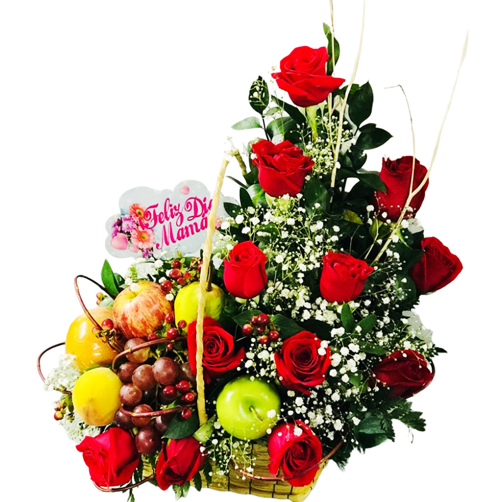 Canasta de Frutas y Rosas